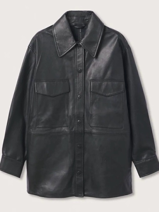 Mango Jackets & Blazers - Mango Black Leather Button-Front Shacket